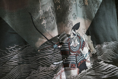 Antique Silk Haori Jacket with Kamon & SAMURAI Lined
