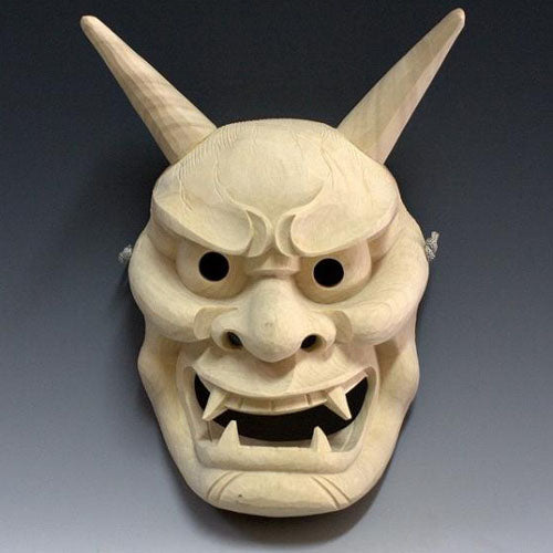 Noh mask 　ハンドルセット Y5976 NOH MASK wood carving signed black mustache Japan antique