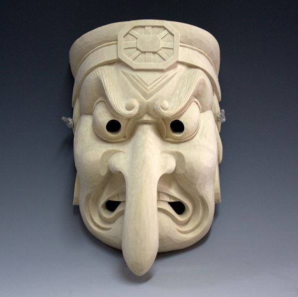 彫刻・オブジェ Wooden Noh Mask Y3600 NOH MASK Ikkaku Sennin wood carving signed Japan