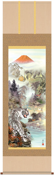 Red Fuji Mount with Dragon and Wihite Tiger Kakejiku
