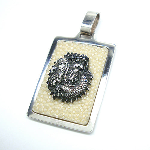 Silver Dragon Menuki with Samegawa Pendant