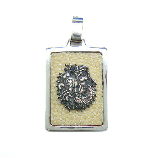 Silver Dragon Menuki with Samegawa Pendant