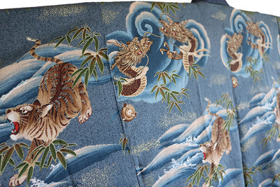 Antique Wool DRAGON & TIGER Design Juban Kimono