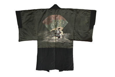Antique Silk Haori Jacket with Kamon & SAMURAI Lined