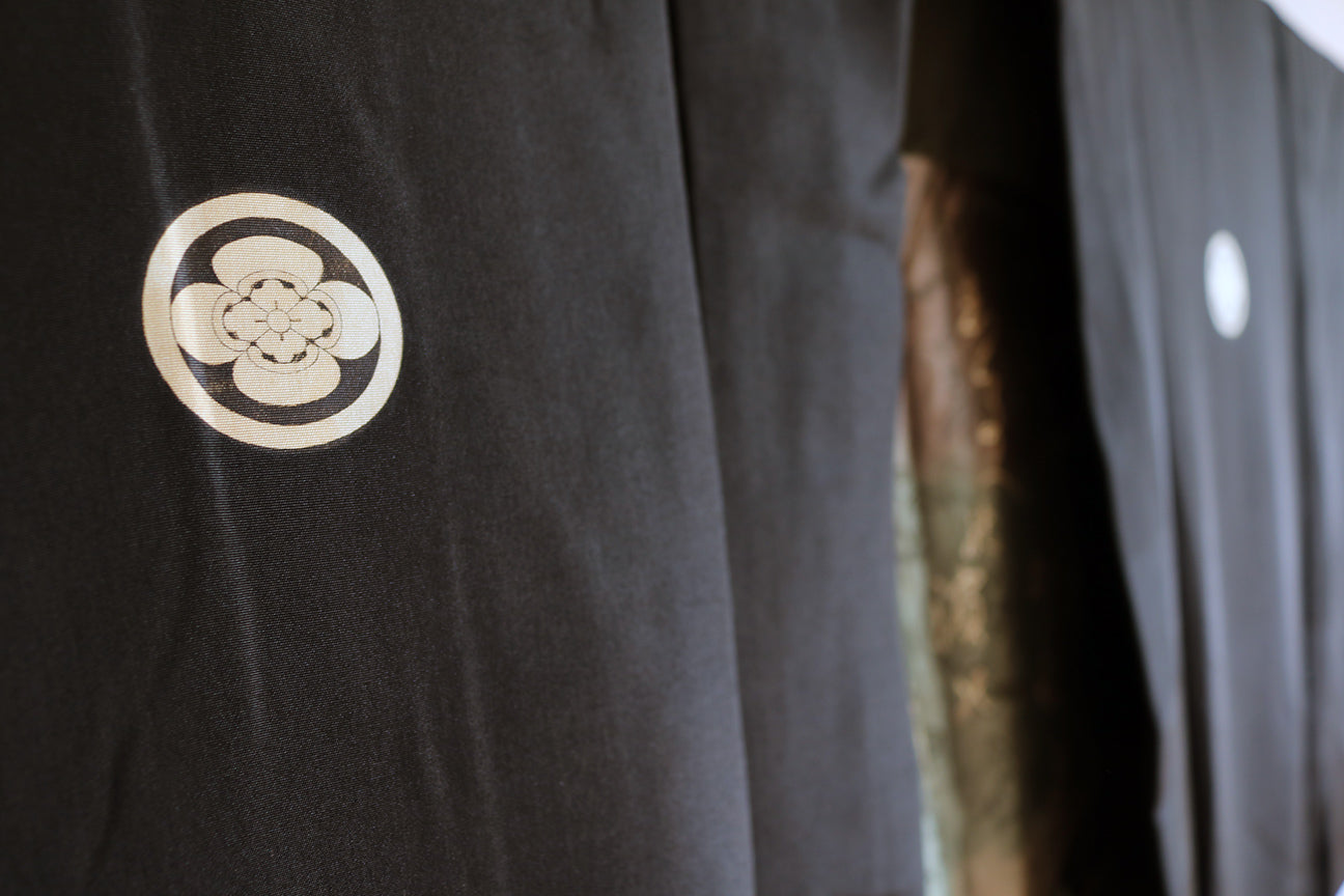 Antique Silk Haori Jacket with Kamon & SAMURAI Lined