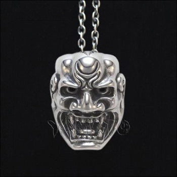 Silver Noh Mask Pendant Shishiguchi